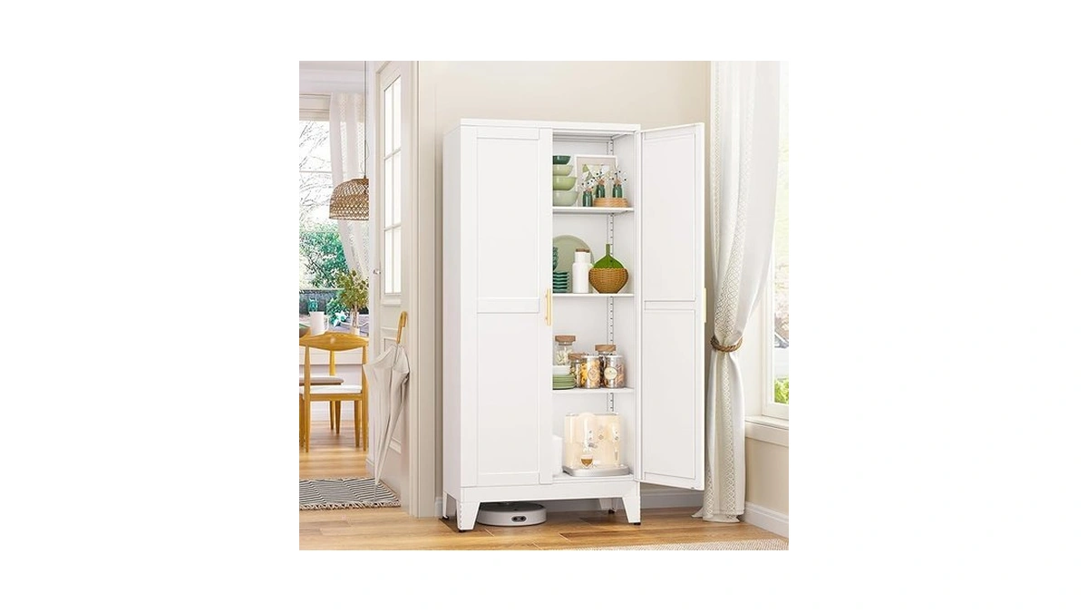 Gaious Metal Pantry Cabinet, Kitchen Pantry Storage Cabinets With 2