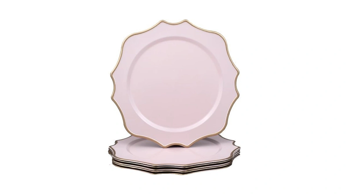 Omuriko Pink Chargers For Dinner Plates, 13 Inch Scalloped Plastic