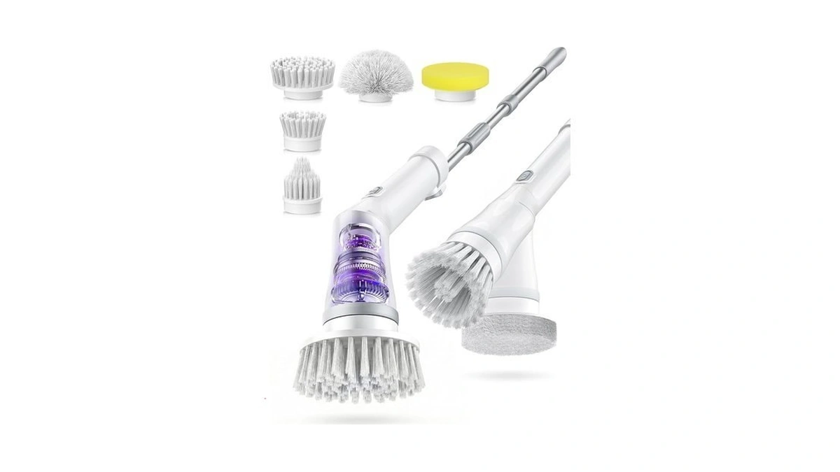 Lichffy 5-head Electric Spin Scrubber, Shower Brush, Extension Handle