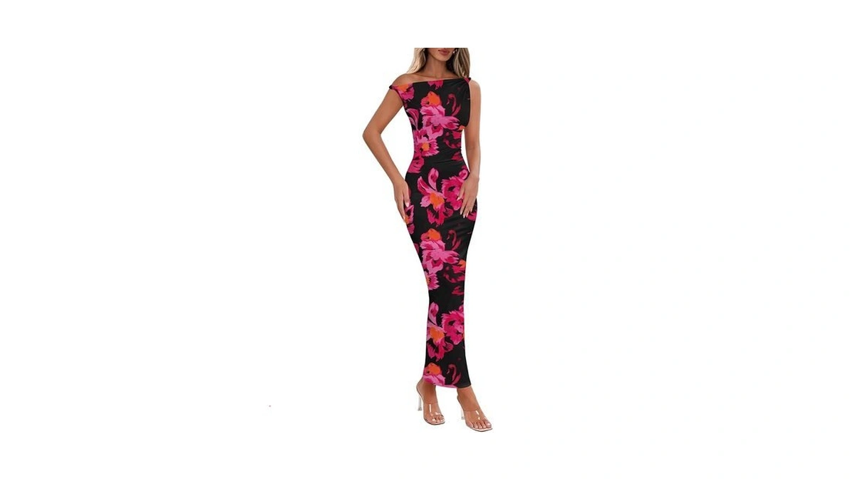 Lazysmile Summer Floral Maxi Dresses For Women One Shoulder Bodycon
