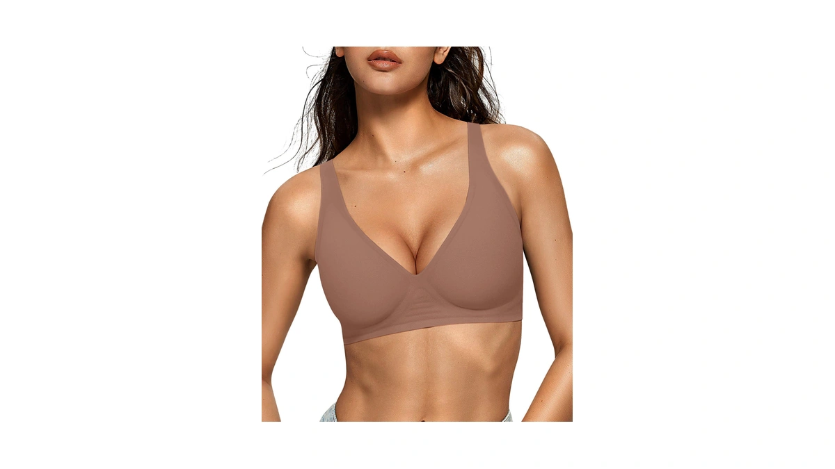 Oeak Womens Deep V Bras Wireless Comfortable Bra Supportive No
