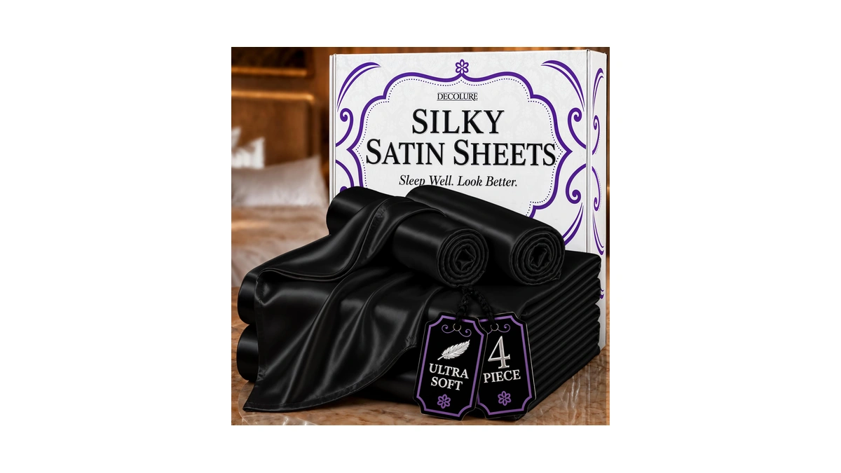 Decolure Satin Bed Sheets - 4 Piece Luxury Silky Queen