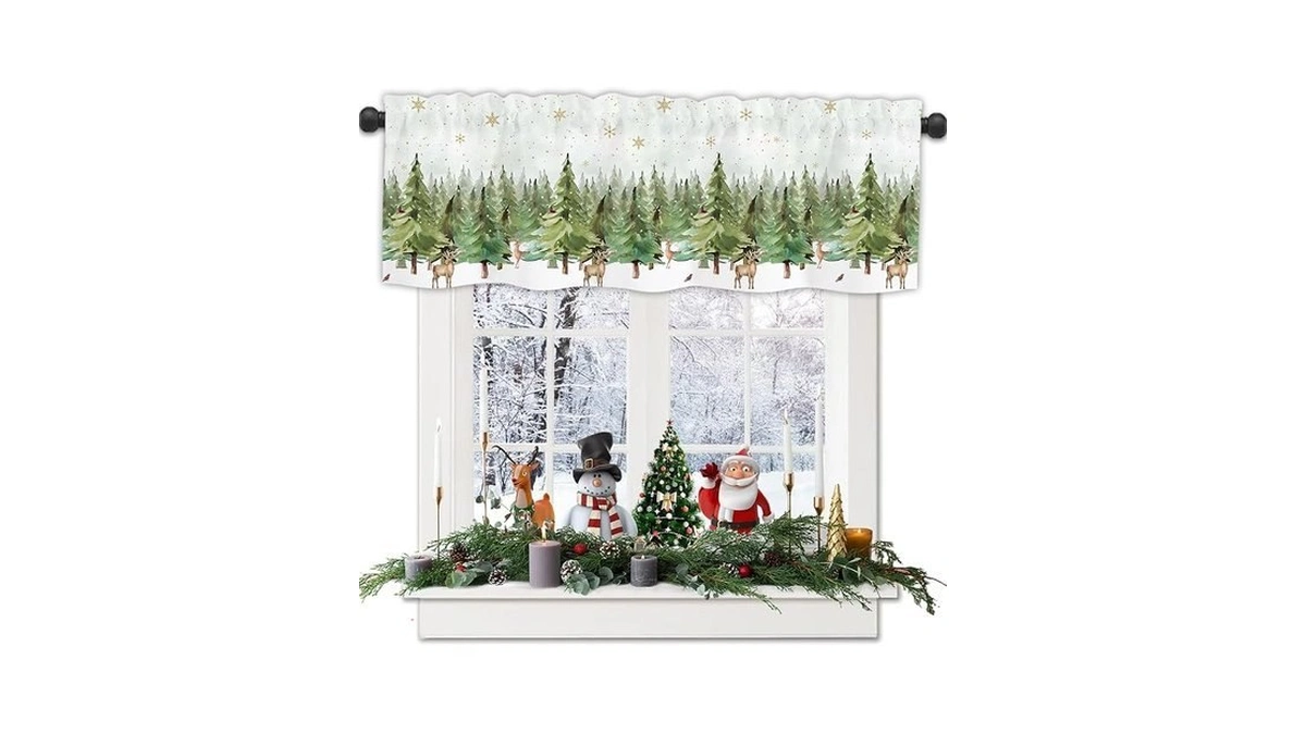 Christmas Valances For Windows, 54 X 18 Inch Xmas Trees