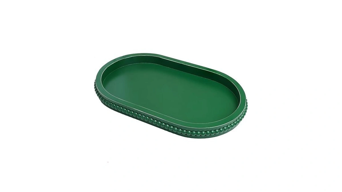 Hrastany Green Oval Wood Decorative Ottoman Tray For Coffee Table