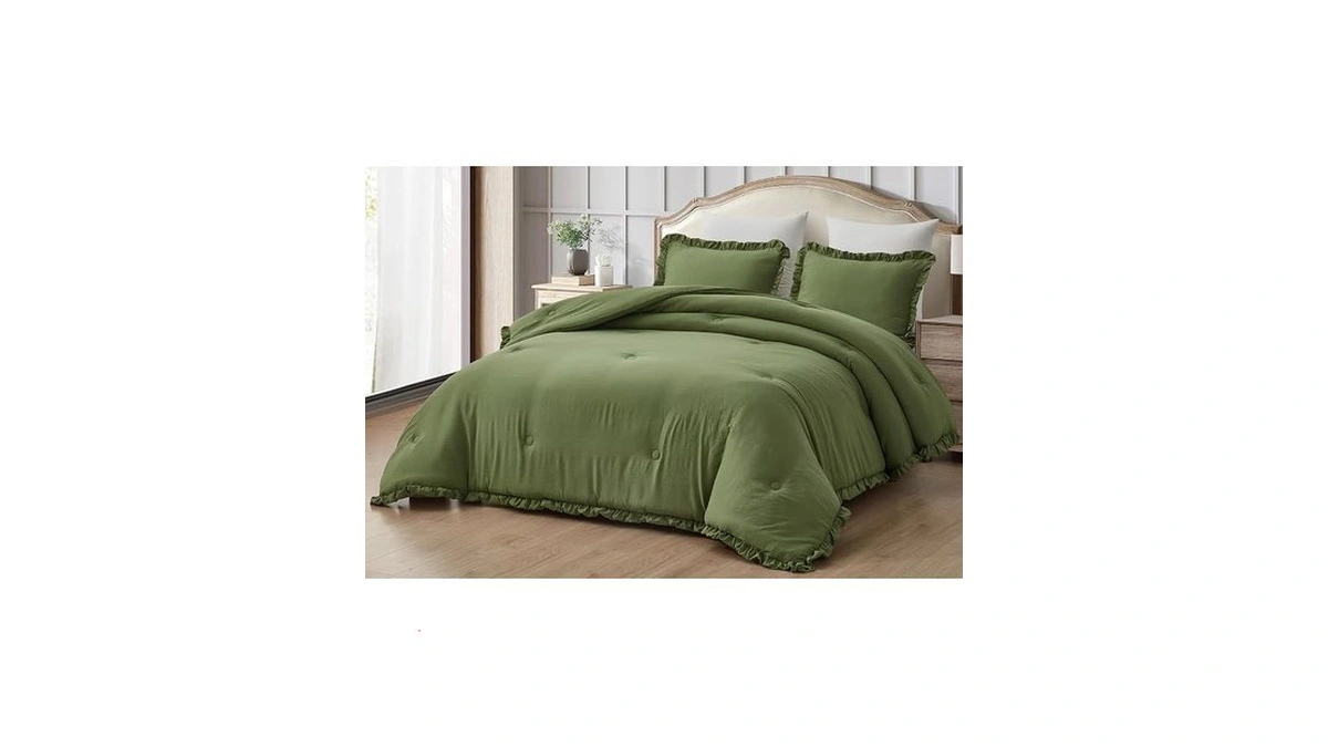 Chezmoi Collection Nora Olive Green Comforter Set Queen Size 3-piece