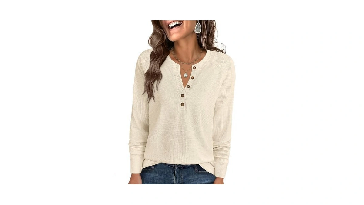 Anrabess Women's Long Sleeve Waffle Knit Shirts Dressy Casual Loose