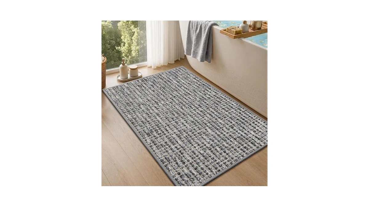Color&geometry Ultra Thin Low Profile Bathroom Rug Fits Under Door,
