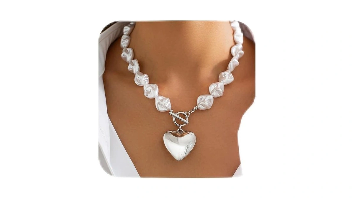 Chunky Heart Necklace Pearl Heart Pendant Necklaces Valentine Gifts Chunky