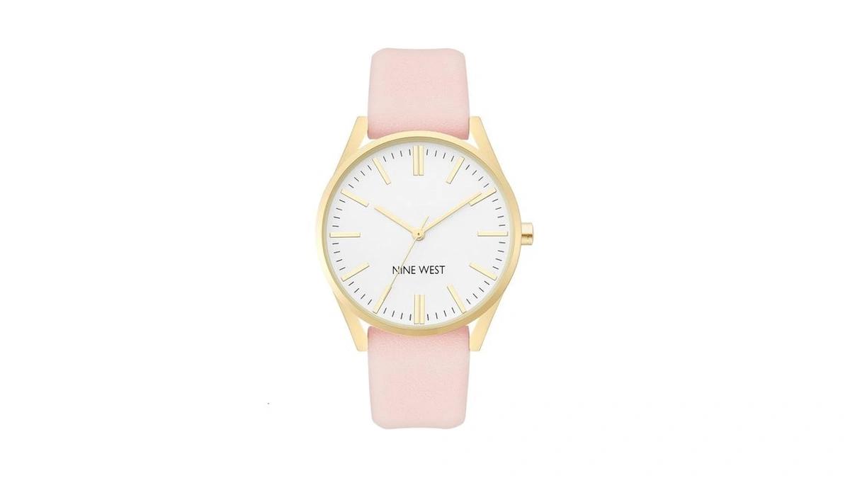 Nine West Women's Nw/1994wtpk Gold-tone And Pastel Pink Strap Watch