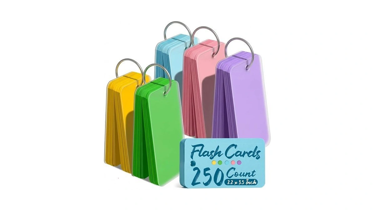Koogel 250pcs Colored Index Cards With Rings, Flash Cards For