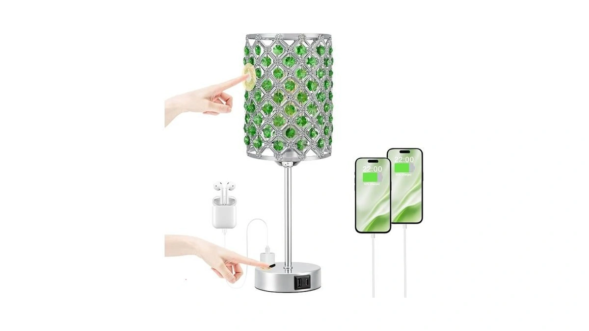 Hong-in Green Lamps For Night Stands-crystal Table Lamp With Usb-c+a