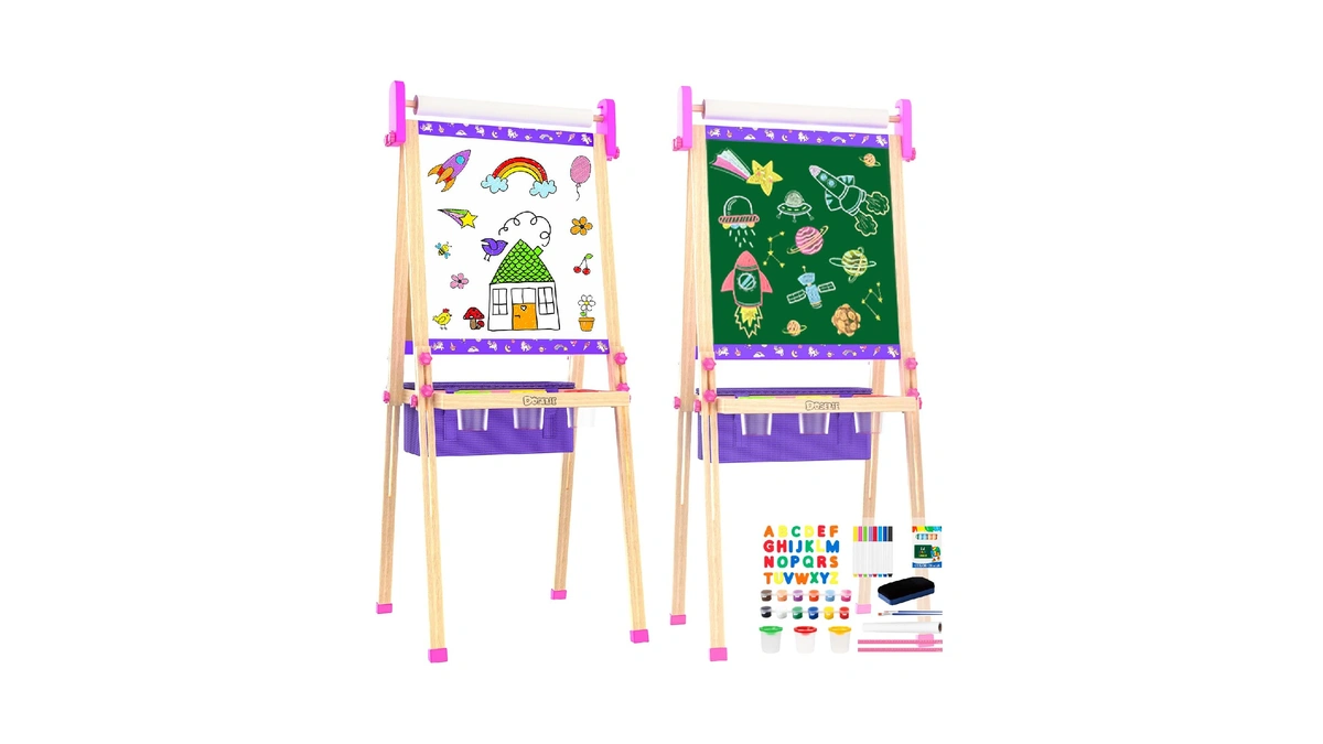 Wooden Art Easel For Kids,double Sided Adjustable Magnetic Drawing Board