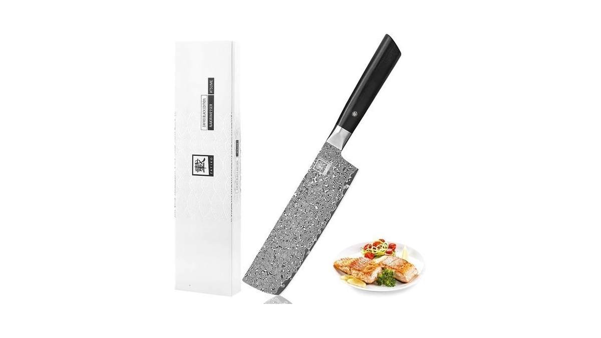 Zayiko Black Edition Damascus Nakiri Knife, 7.3 Inch Vegetable Knife,