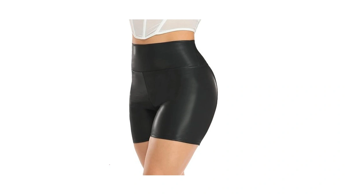 Riojoy Womens Sexy Leather Pu Shorts High Waist Butt Lifting