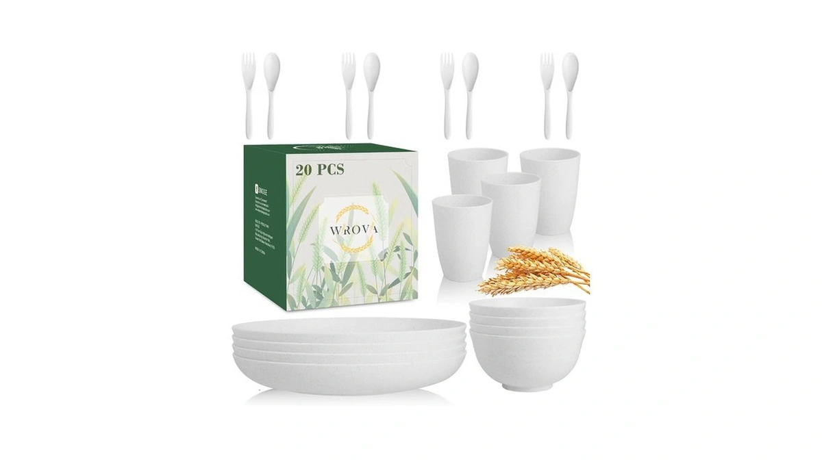 Wrova Wheat Straw Dinnerware Sets With Flatwares,20-piece Dishwasher Safe Kitchen