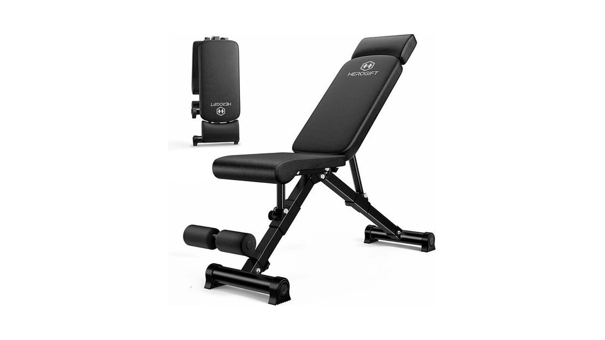 Herogift Adjustable Weight Bench, 144 Configurations With 3-position Headrest, Foldable