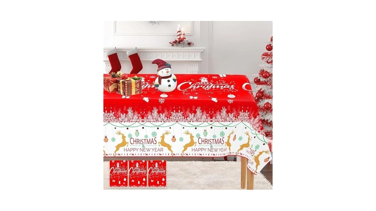 3 Pack Christmas Tablecloth Disposable Plastic Christmas Table Cloth Rectangle