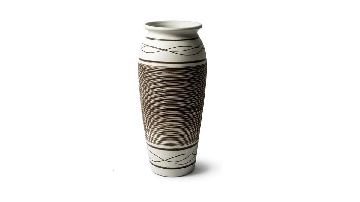 Keydeco 12.5" Large Rustic Decorative Vase, Wide Ribbed Ceramic Pattern