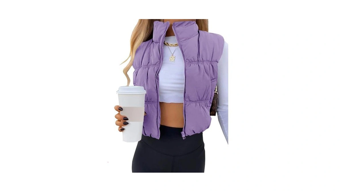 Sysea Women's Crop Puffer Vest Winter Zip Up Lightweight Sleeveless