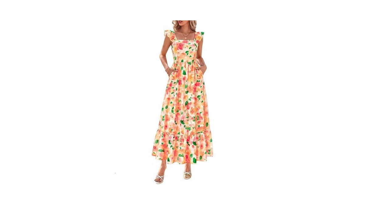 Dowerme Womens Summer Dresses 2026 Ruffle Sleeve Square Neck Floral