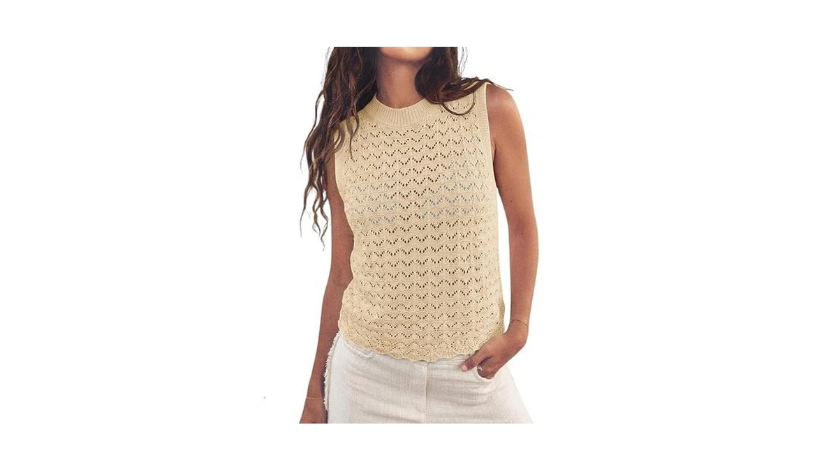 Fisoew Womens Summer Knit Sweater Vest Sleeveless Crochet Tank Tops