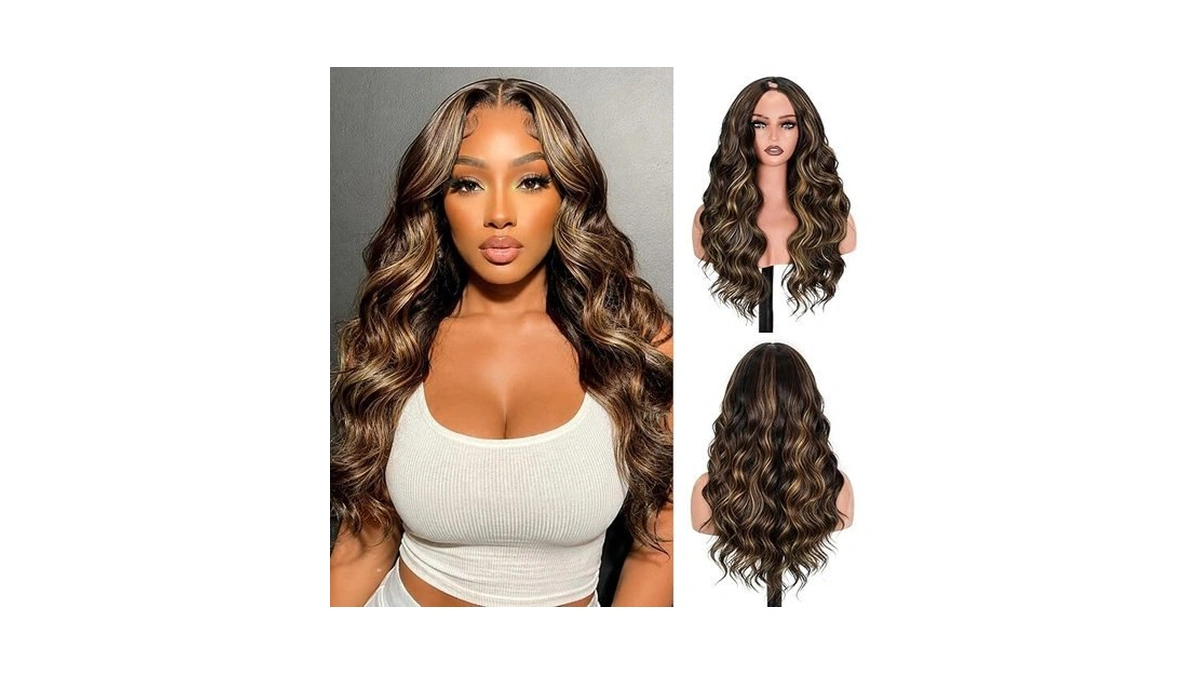 Uioxvn V Part Wig Body Wave Brown With Highlights Wigs