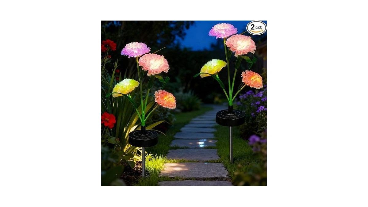 Upgraded Solar Garden Lights, 2 Pack Outdoor Solar Lights, New