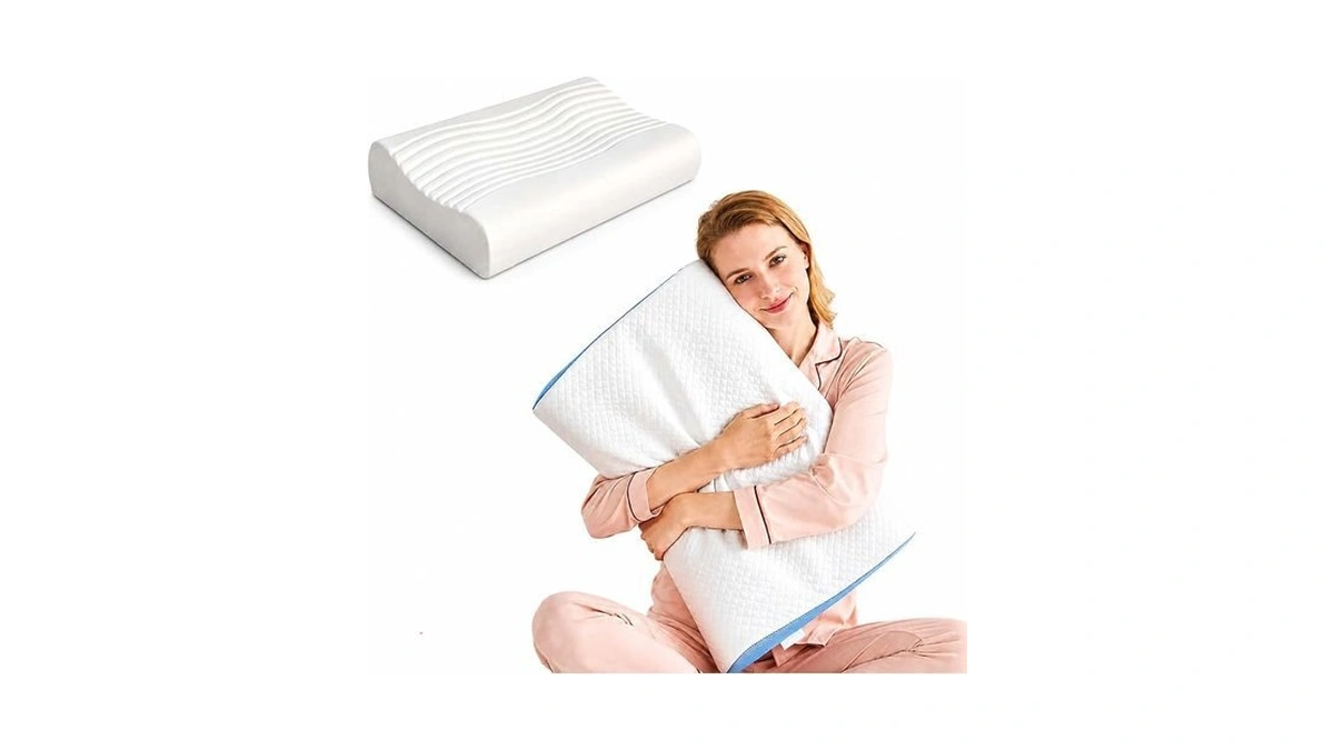 Seedollia Lavender Contoured Memory Foam Pillow, White Blue, 4.7"