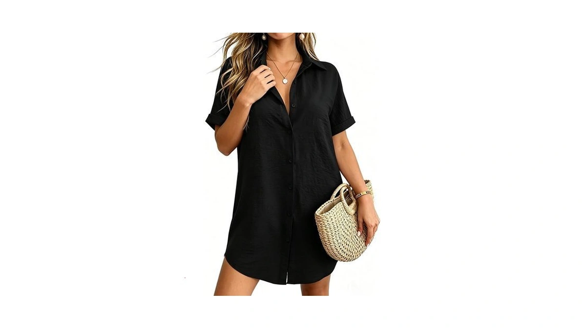 Rioofinx Beach Shirt Dress Cover Ups Womens Casual Button Down
