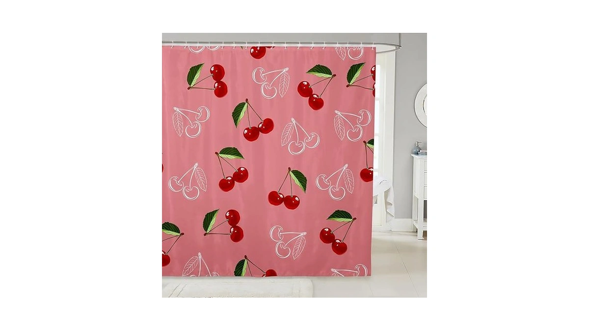 Cherry Bath Curtain Girls Red White Cherry Bathroom Shower Curtain