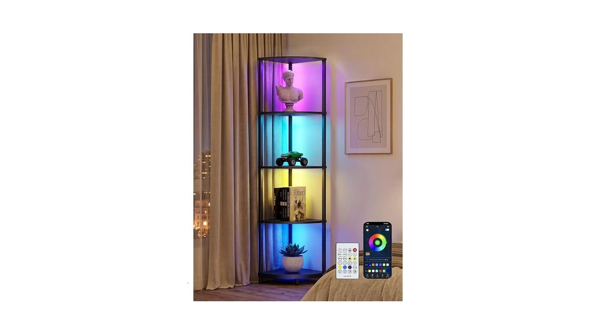Partphoner Corner Shelf With Led Light, 5 Tier Smart Color