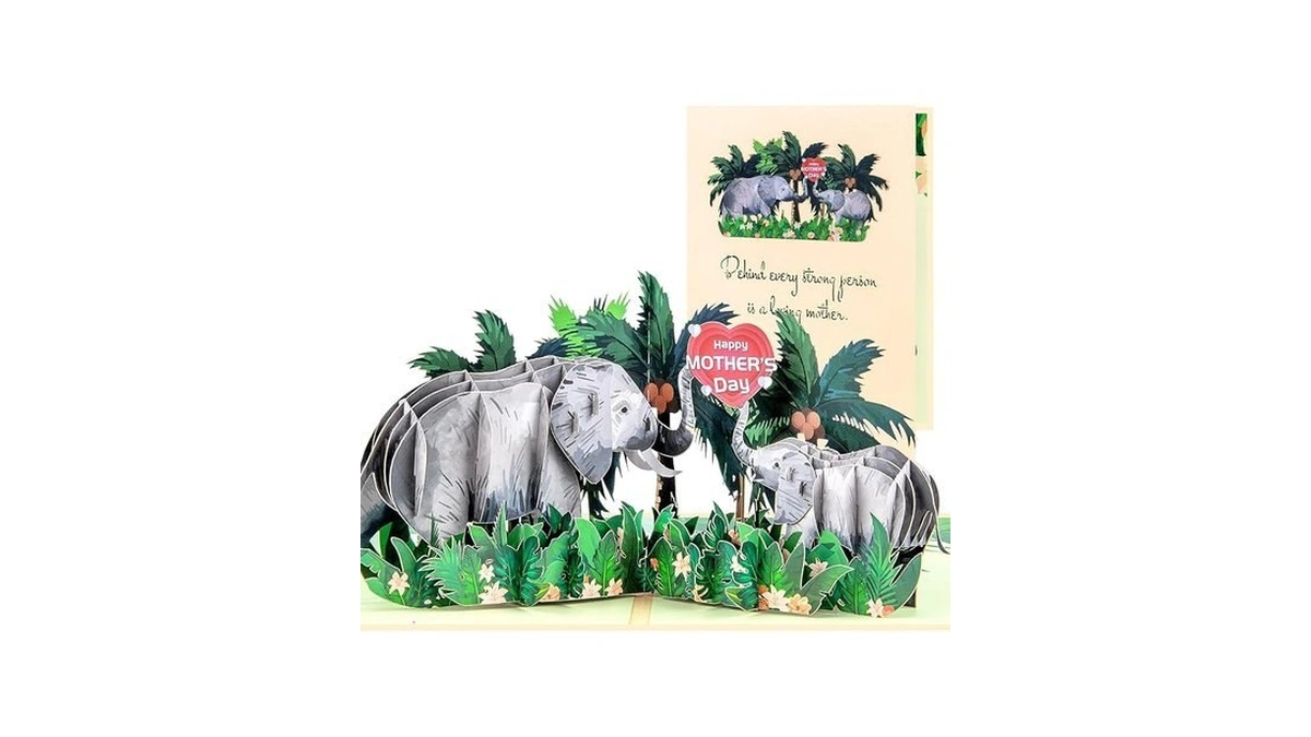 Cnlitiheka Mothers Day Card Pop Up, Elephant Pop Up Card