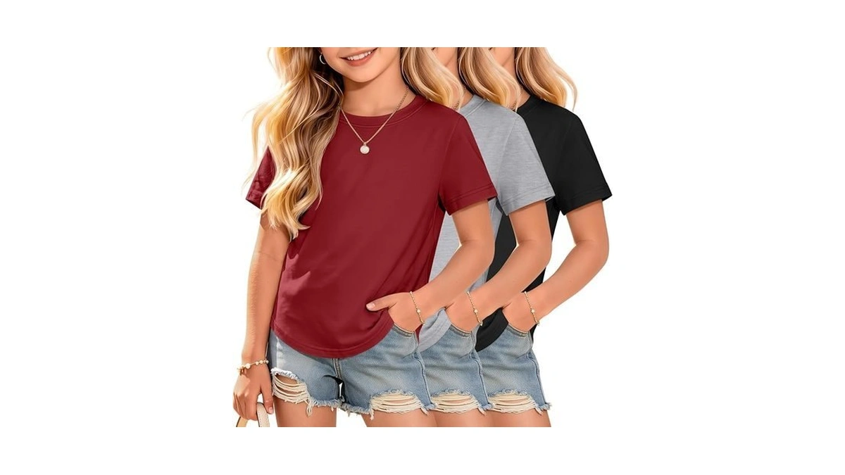 Lessonzoo 3 Pack Girls Shirts Kids Short Sleeve Cute Loose
