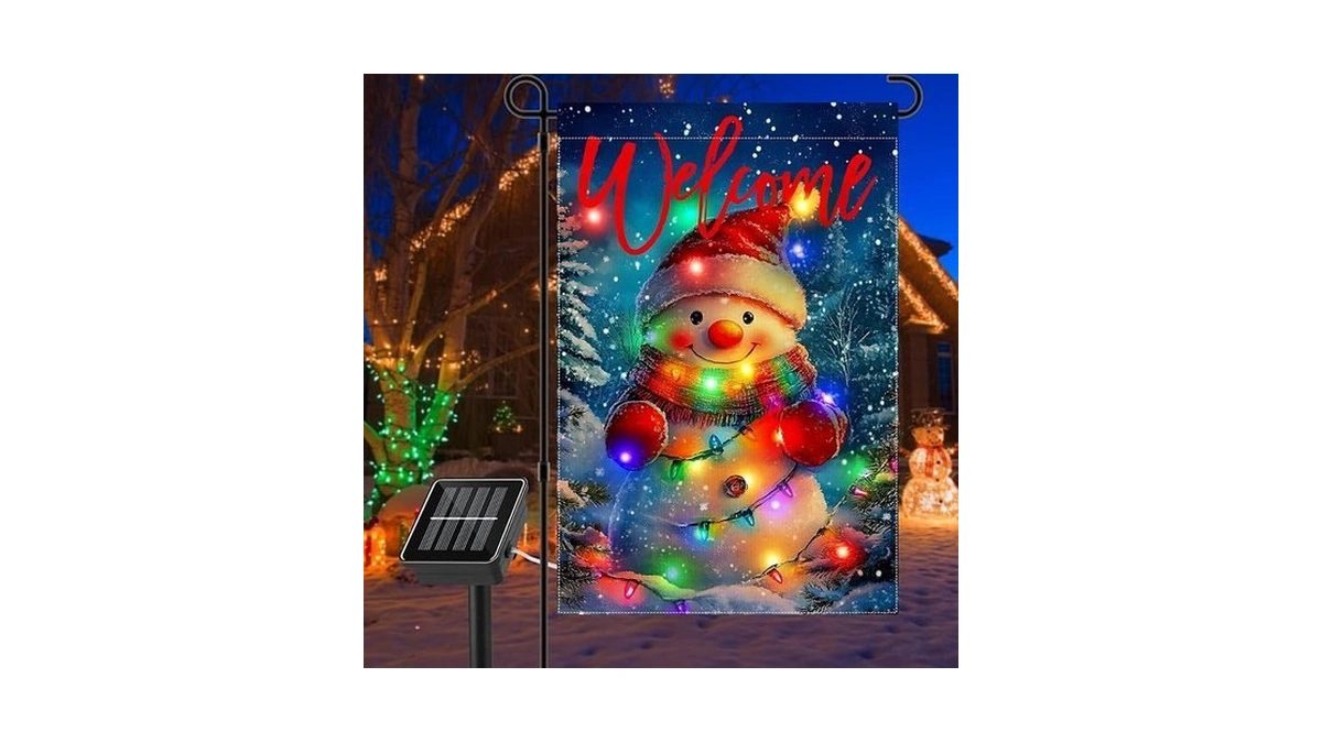 Gosuoa Led Lighted Christmas Garden Flag, Snowman Tree Yard Flag