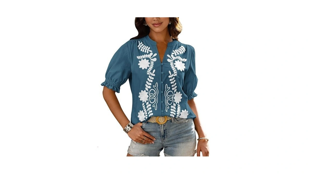 Btfbm Women's 2026 Summer Tops Casual Floral Boho V Neck