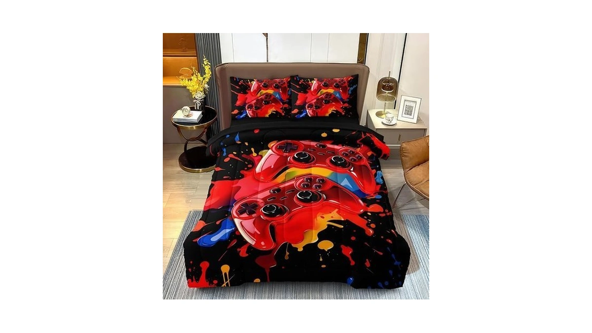 Hicand Gamer Full Bedding Sets For Boys Teen, 3 Pcs
