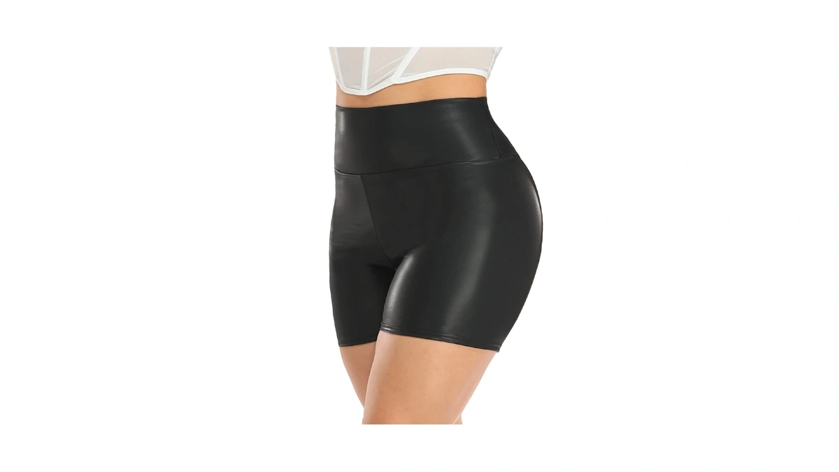 Riojoy Womens Sexy Leather Pu Shorts High Waist Butt Lifting