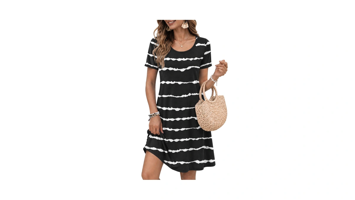 Wneedu Women's Summer Casual T-shirt Dress With Pockets — Short