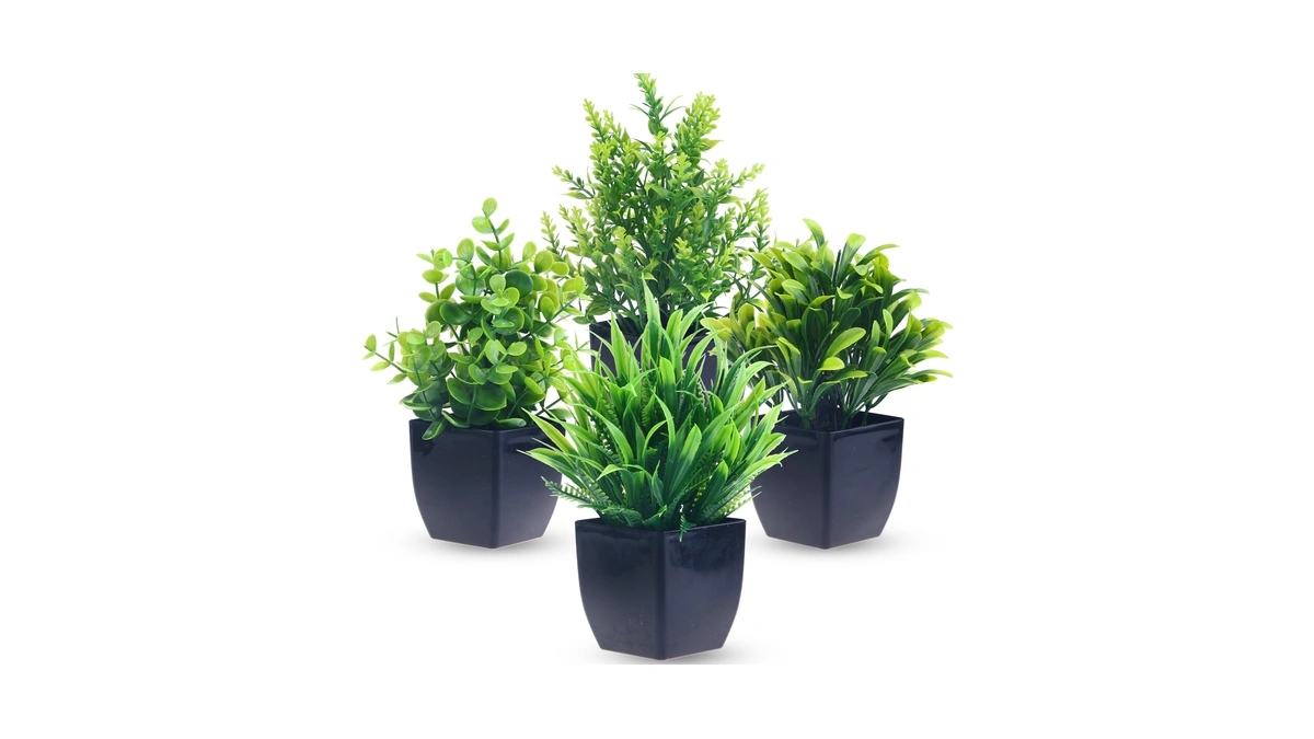 Greentime 4 Pack Fake Plants In Black Pot Mini Artificial