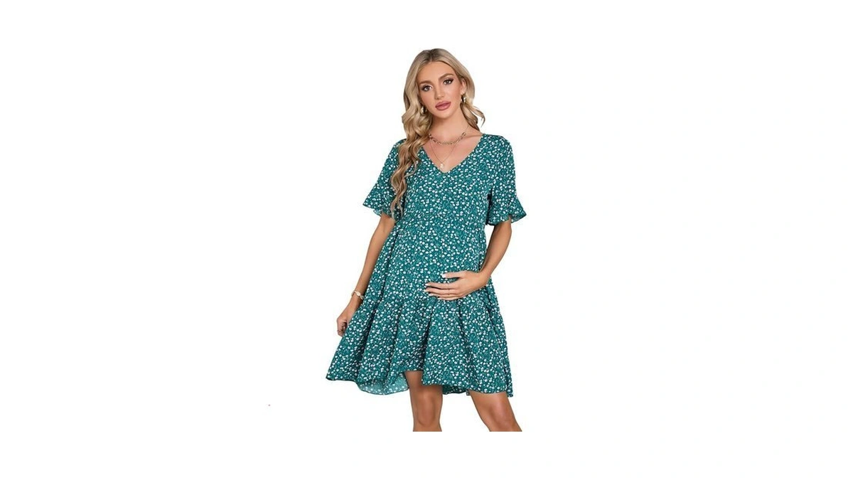 Funjuly Maternity Dress Womens Casual Babydoll Dress Ruffle Short Sleeve