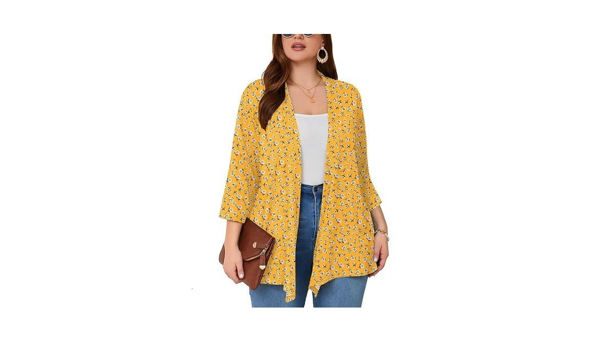 Auslook Women's Plus Size Lightweight Open Front Cardigan Midnight Amber