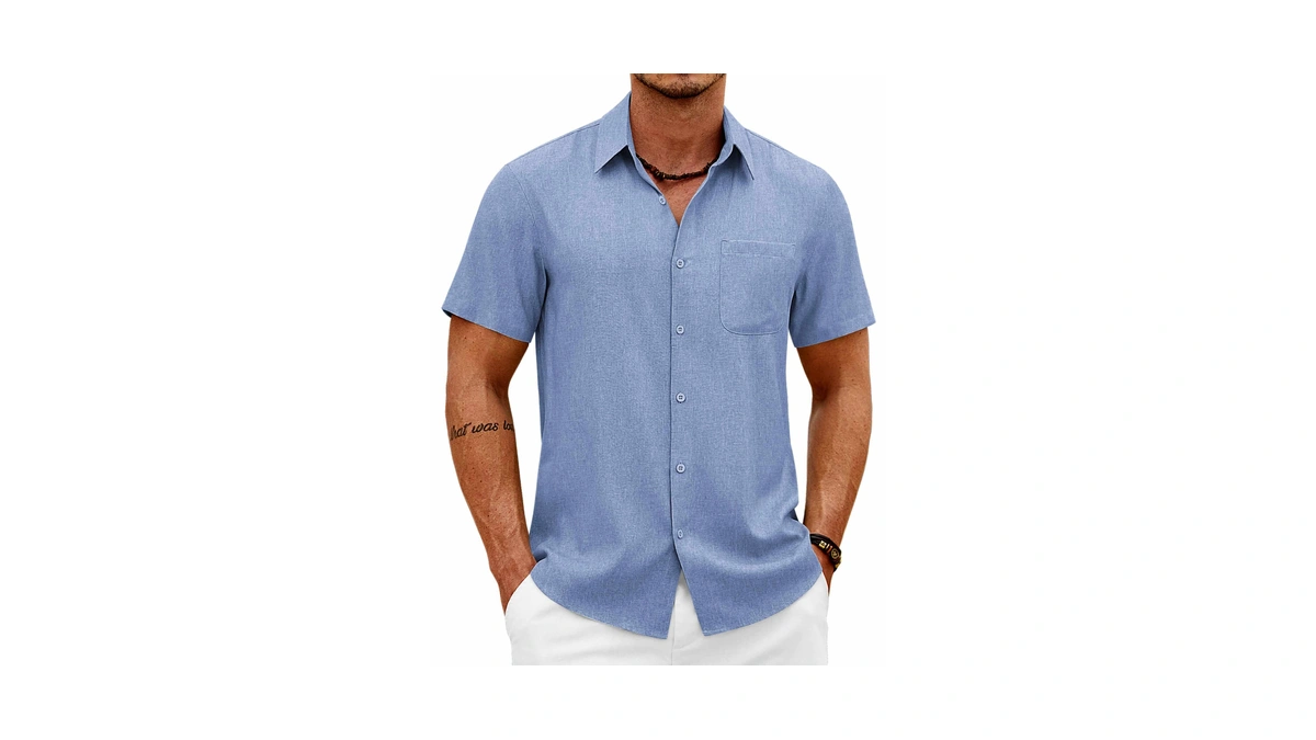 Coofandy Men Summer Linen Shirts Breathable Short Sleeve Shirts Casual