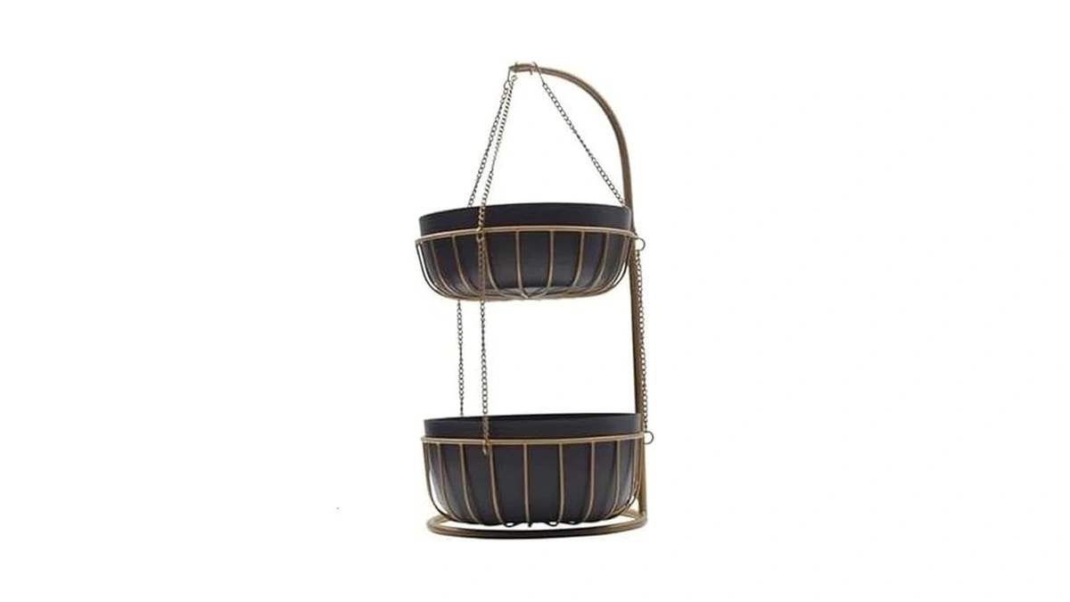 Gourmet Basics By Mikasa Aztec Gold Finish 2-tier Metal Fruit