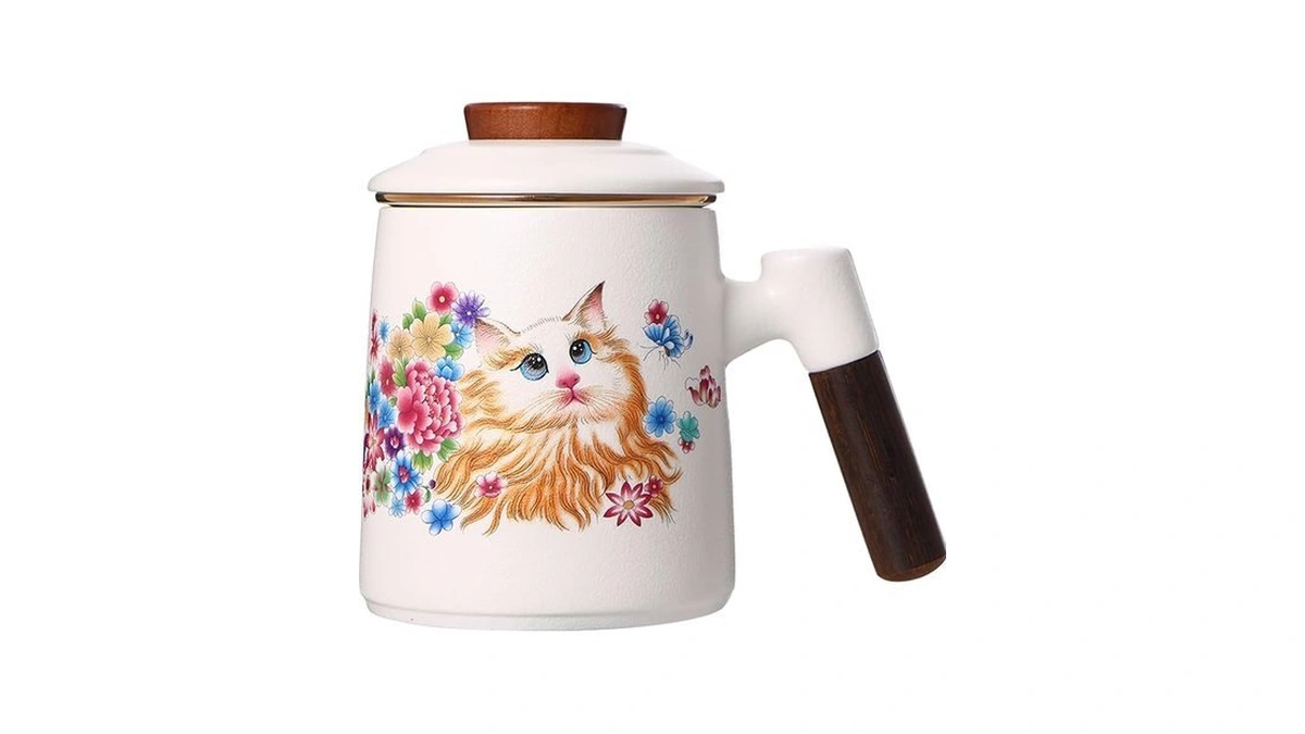 Aspirex Hk 13.5oz Ceramic Tea Mug With Lid&porcelain Infuser,loose Leaf