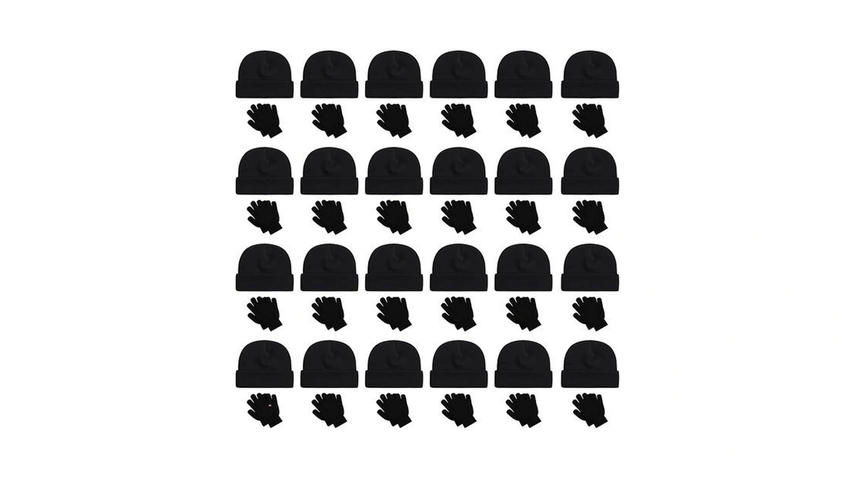 24 Sets Kids Beanies & Gloves, Boys Girls Unisex Thermal
