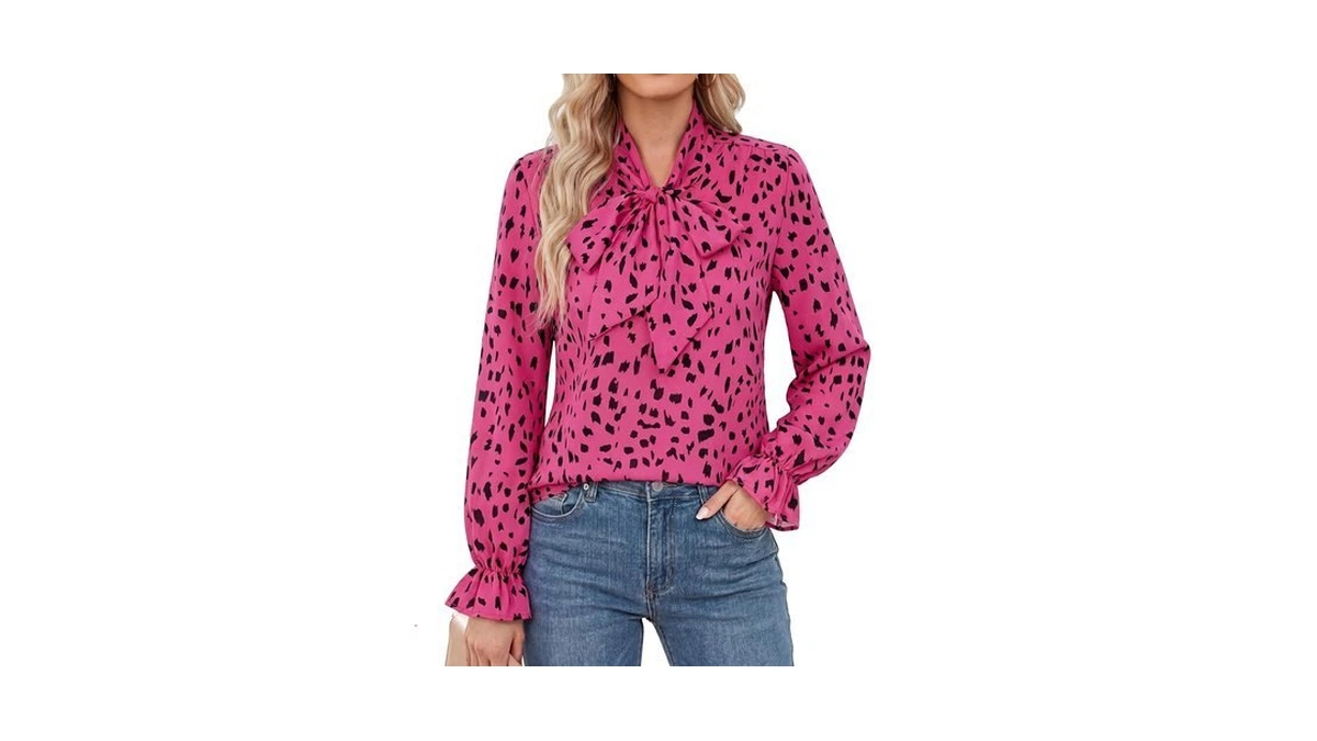Grace Karin Womens Long Sleeve Bow Tie Neck Blouses Polka