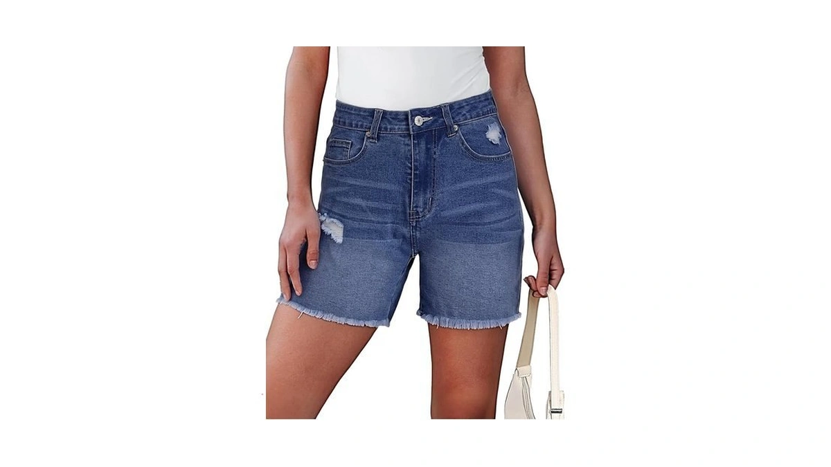 Seaseesi Jean Shorts For Women Trendy High Waisted Stretchy Ripped