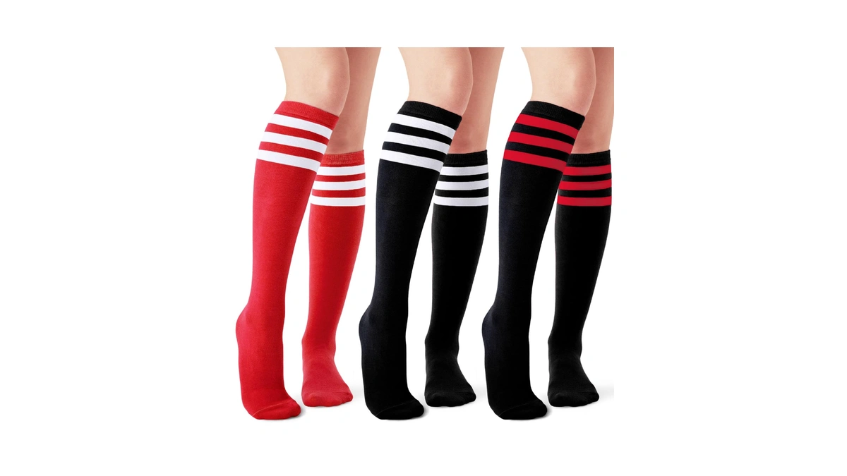 Joulli Women's Knee High Athletic Socks Stripe Tube Outdoor Sport