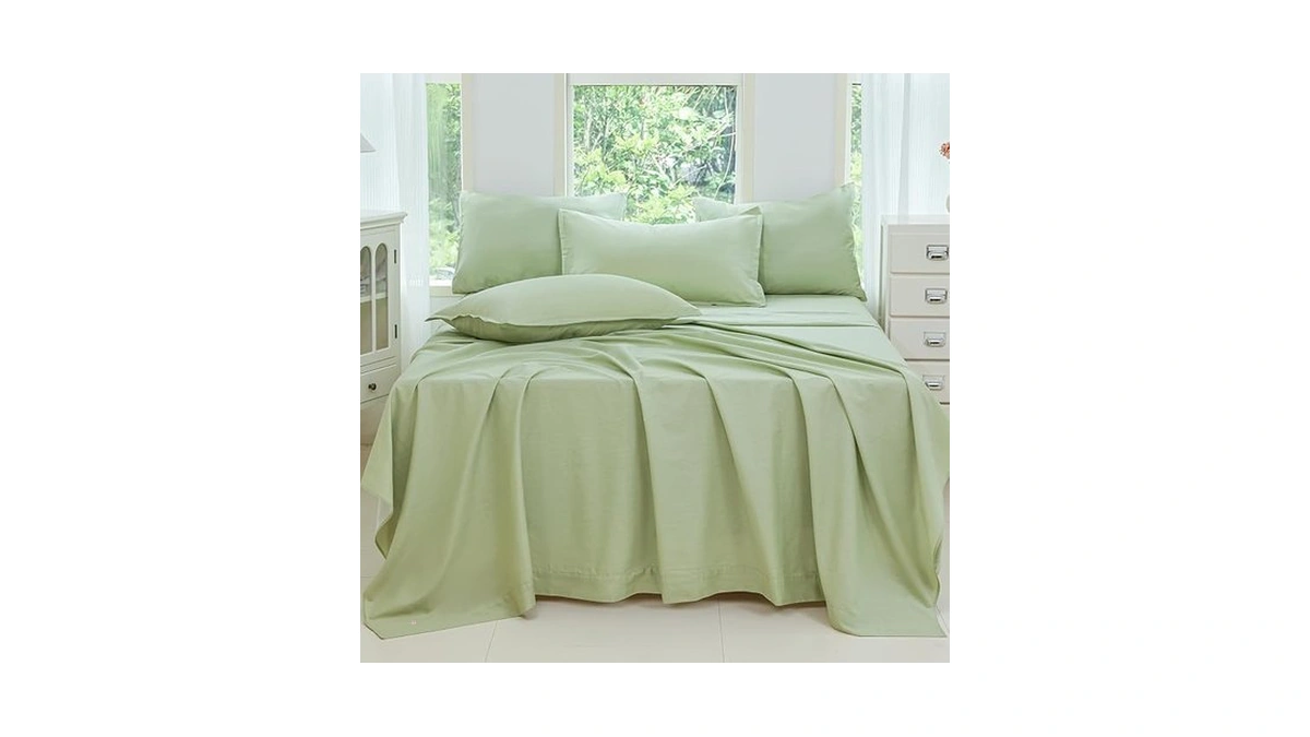Bajure Solid Gray-green Cotton Bed Sheet Set - King Size-