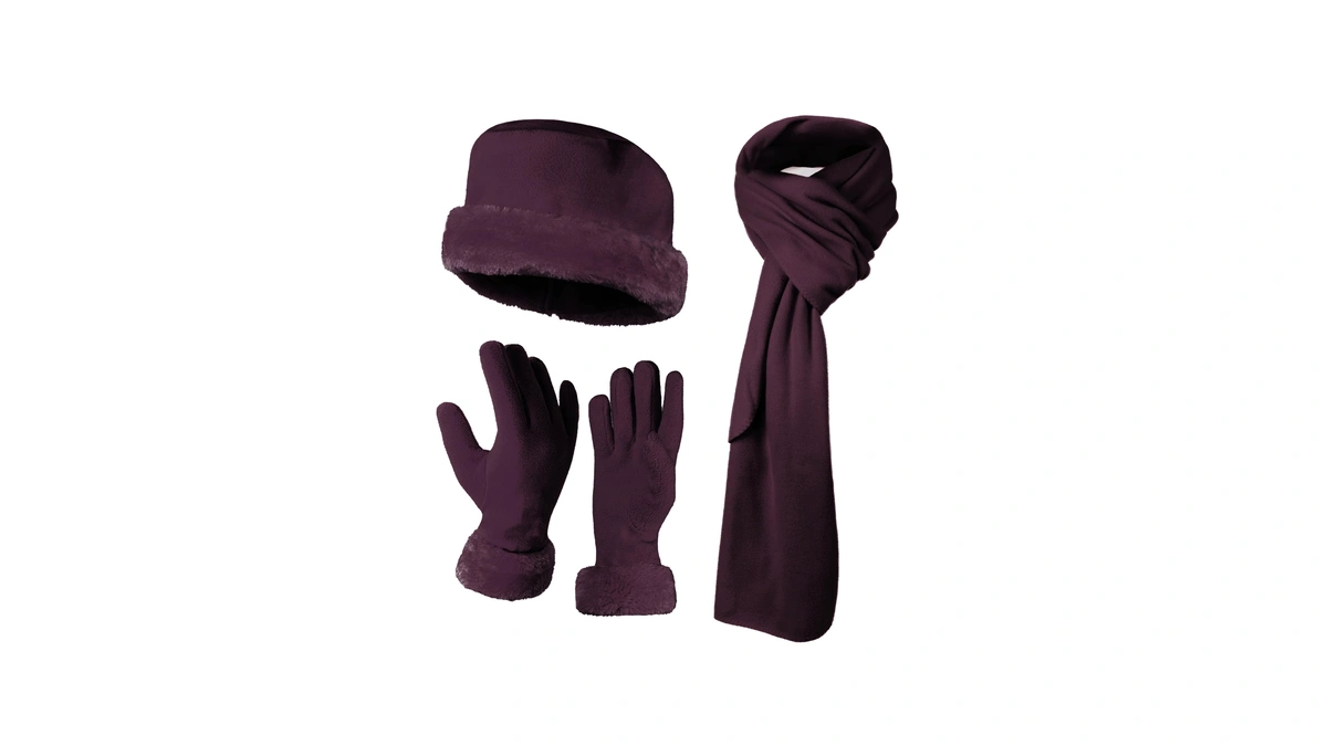 3 Pieces Set Matching Hat, Gloves And Scarf For Woman.